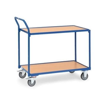 Fetra Tischwagen mit 2 Böden und hochstehendem Griff, 300 kg Tragkraft, RAL 5007 Brillantblau-Ladefläche 1000 x 700 mm