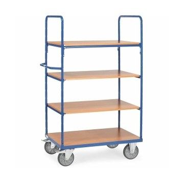 Fetra Etagenwagen mit 4 Böden Tragkraft 600 kg Ladefläche 1000 x 600 mm Höhe 1800 mm RAL 5007 Brillantblau